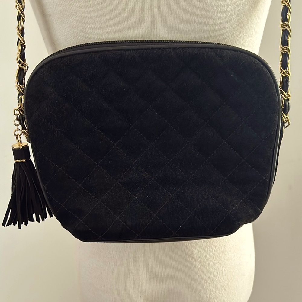 Field Manor Quilted Black Suede Cross Body Purse